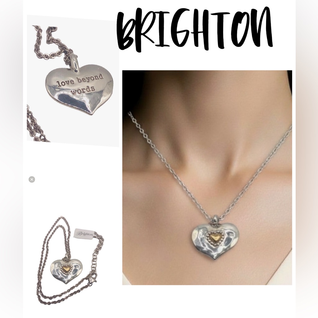 Brighton Love Beyond Words Reversible Heart Necklace Two Tone Silver Gold Nwt